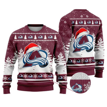 NHL Colorado Avalanche Santa Hat Ugly Christmas Sweater, NHL Christmas Sweater Moonbestprint