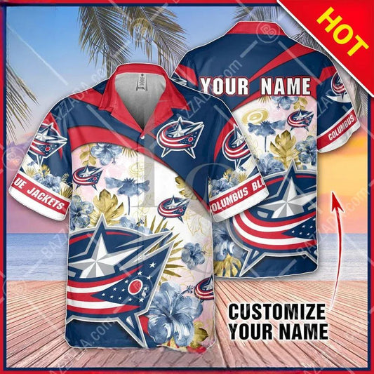 NHL Columbus Blue Jackets Floral Beach Trip Personalized Hawaiian Shirt, NHL Hawaiian Shirt Moonbestprint