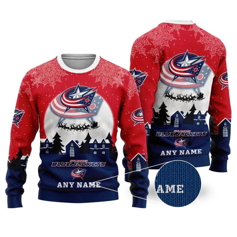 NHL Columbus Blue Jackets Personalized Name Ugly Christmas Sweater, NHL Christmas Sweater Moonbestprint