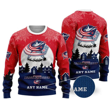 NHL Columbus Blue Jackets Personalized Name Ugly Christmas Sweater, NHL Christmas Sweater Moonbestprint