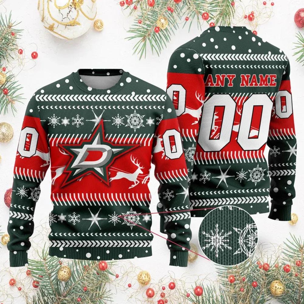 NHL Dallas Stars  Personalized Name & Number Ugly Christmas Sweater, NHL Christmas Sweater Moonbestprint
