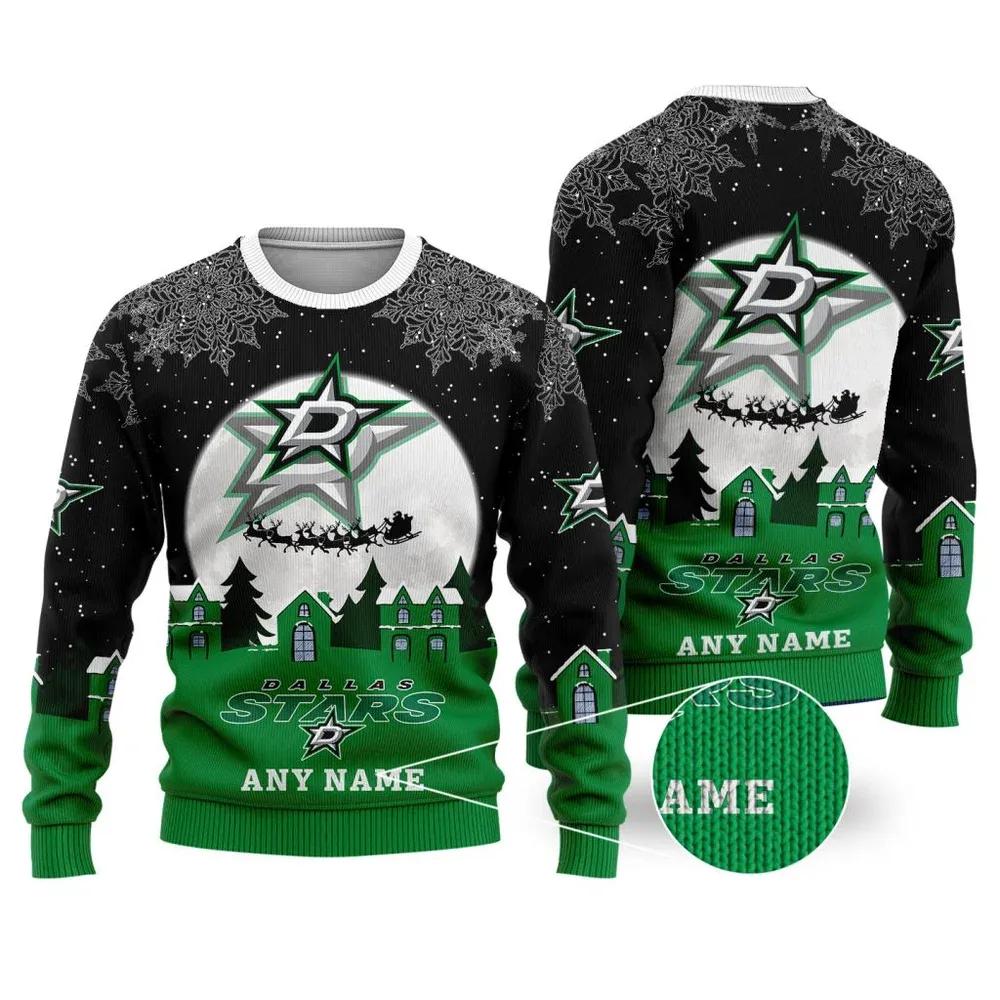 NHL Dallas Stars Personalized Name Ugly Christmas Sweater, NHL Christmas Sweater Moonbestprint