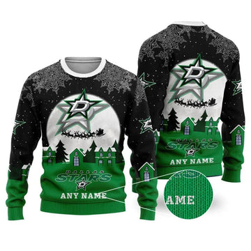 NHL Dallas Stars Personalized Name Ugly Christmas Sweater, NHL Christmas Sweater Moonbestprint