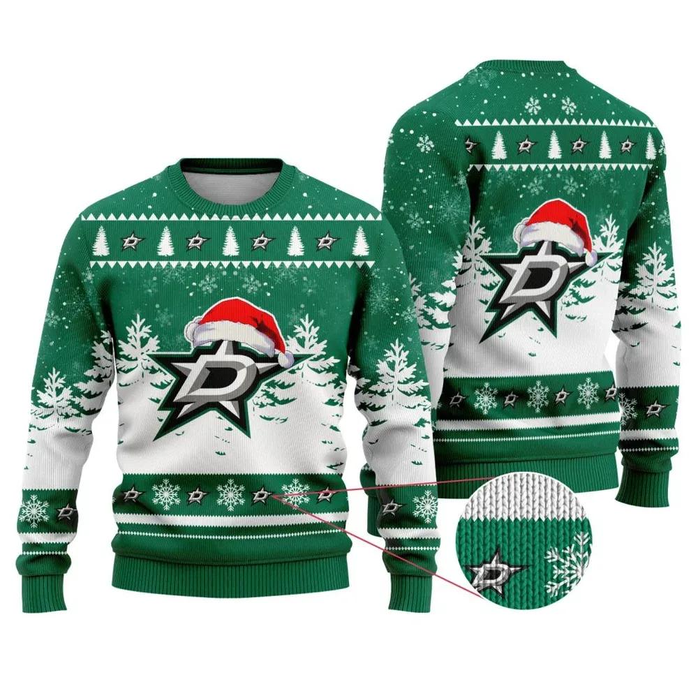NHL Dallas Stars Santa Hat Ugly Christmas Sweater, NHL Christmas Sweater Moonbestprint