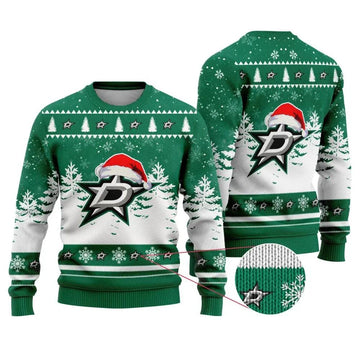 NHL Dallas Stars Santa Hat Ugly Christmas Sweater, NHL Christmas Sweater Moonbestprint