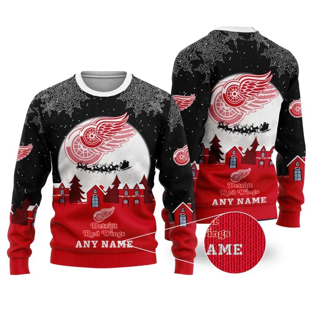 NHL Detroit Red Wings Personalized Name Ugly Christmas Sweater, NHL Christmas Sweater Moonbestprint