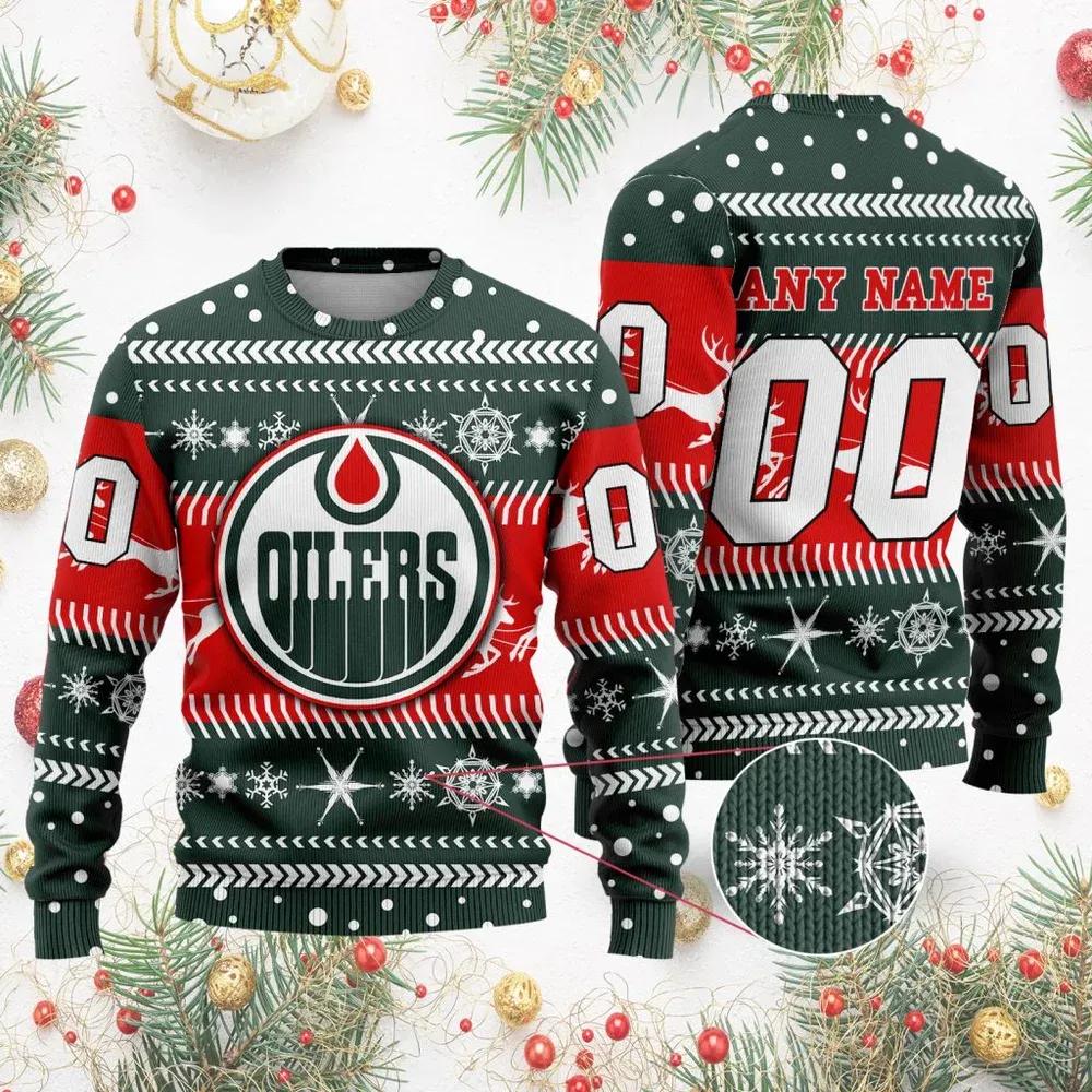 NHL Edmonton Oilers Personalized Name & Number Ugly Christmas Sweater, NHL Christmas Sweater Moonbestprint