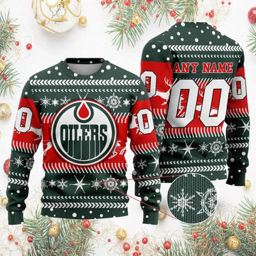 NHL Edmonton Oilers Personalized Name & Number Ugly Christmas Sweater, NHL Christmas Sweater Moonbestprint