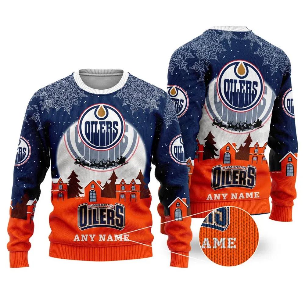 NHL Edmonton Oilers Personalized Name Ugly Christmas Sweater, NHL Christmas Sweater Moonbestprint