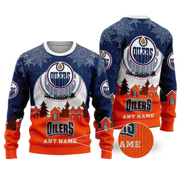 NHL Edmonton Oilers Personalized Name Ugly Christmas Sweater, NHL Christmas Sweater Moonbestprint