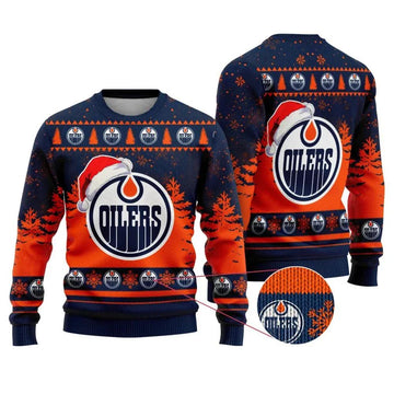 NHL Edmonton Oilers Personalized Santa Hat Ugly Christmas Sweater, NHL Christmas Sweater Moonbestprint