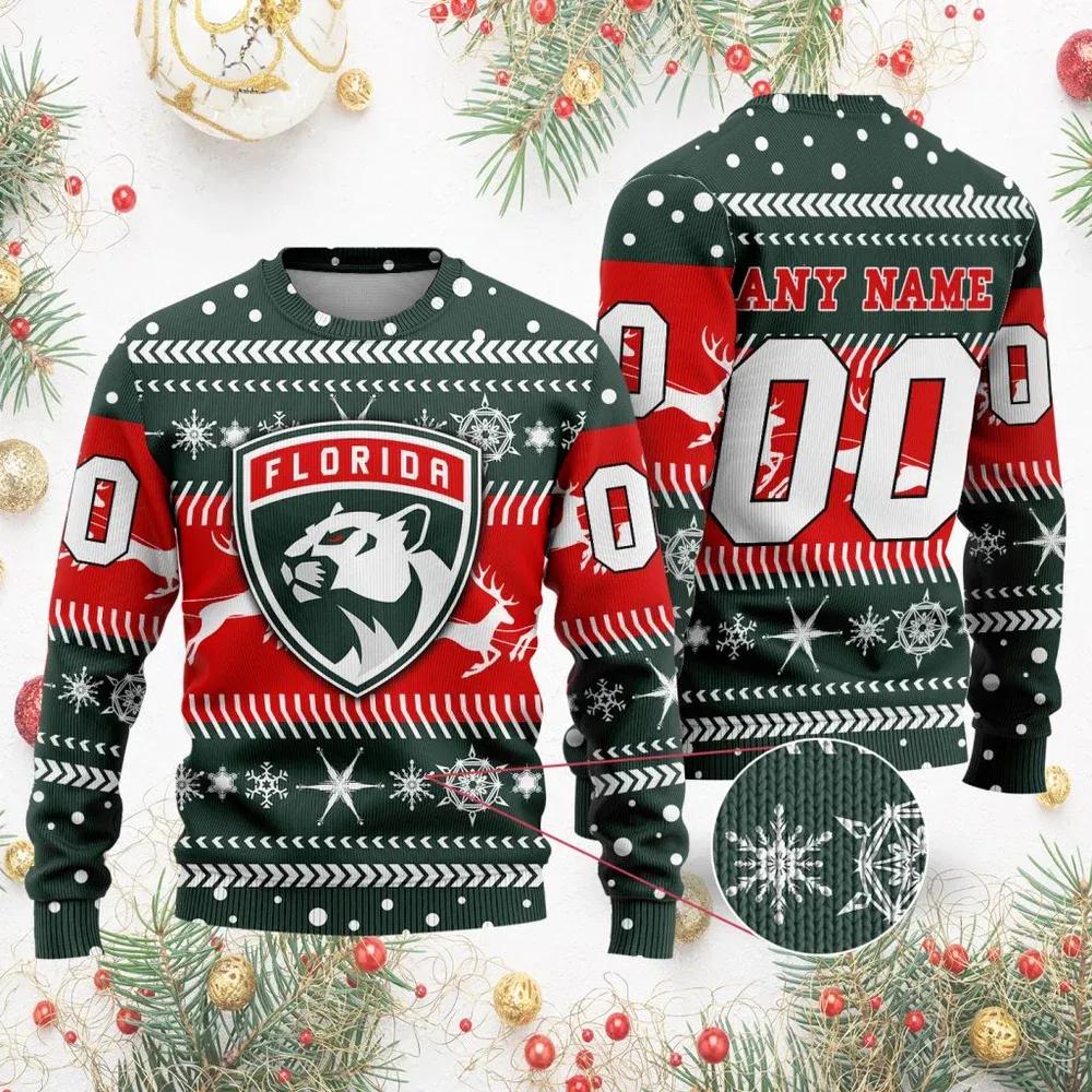 NHL Florida Panthers Personalized Name & Number Ugly Christmas Sweater, NHL Christmas Sweater Moonbestprint