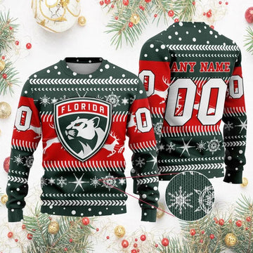 NHL Florida Panthers Personalized Name & Number Ugly Christmas Sweater, NHL Christmas Sweater Moonbestprint