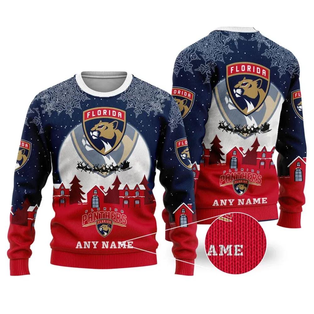NHL Florida Panthers Personalized Name Ugly Christmas Sweater, NHL Christmas Sweater Moonbestprint
