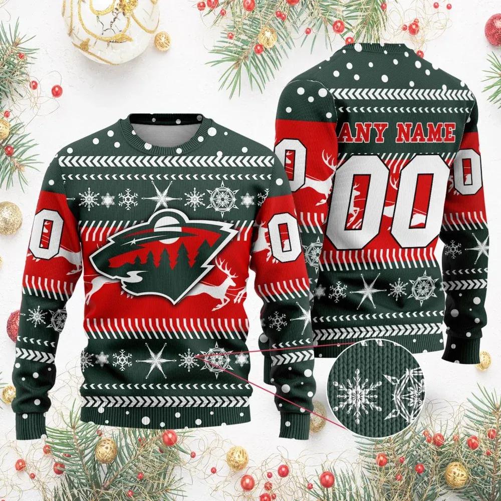 NHL Minnesota Wild  Personalized Name & Number Ugly Christmas Sweater, NHL Christmas Sweater Moonbestprint