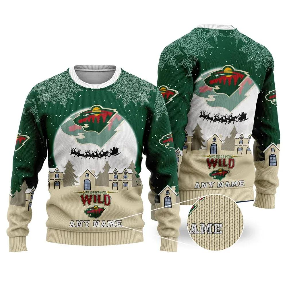 NHL Minnesota Wild Personalized Name Ugly Christmas Sweater, NHL Christmas Sweater Moonbestprint
