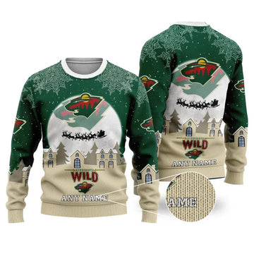 NHL Minnesota Wild Personalized Name Ugly Christmas Sweater, NHL Christmas Sweater Moonbestprint