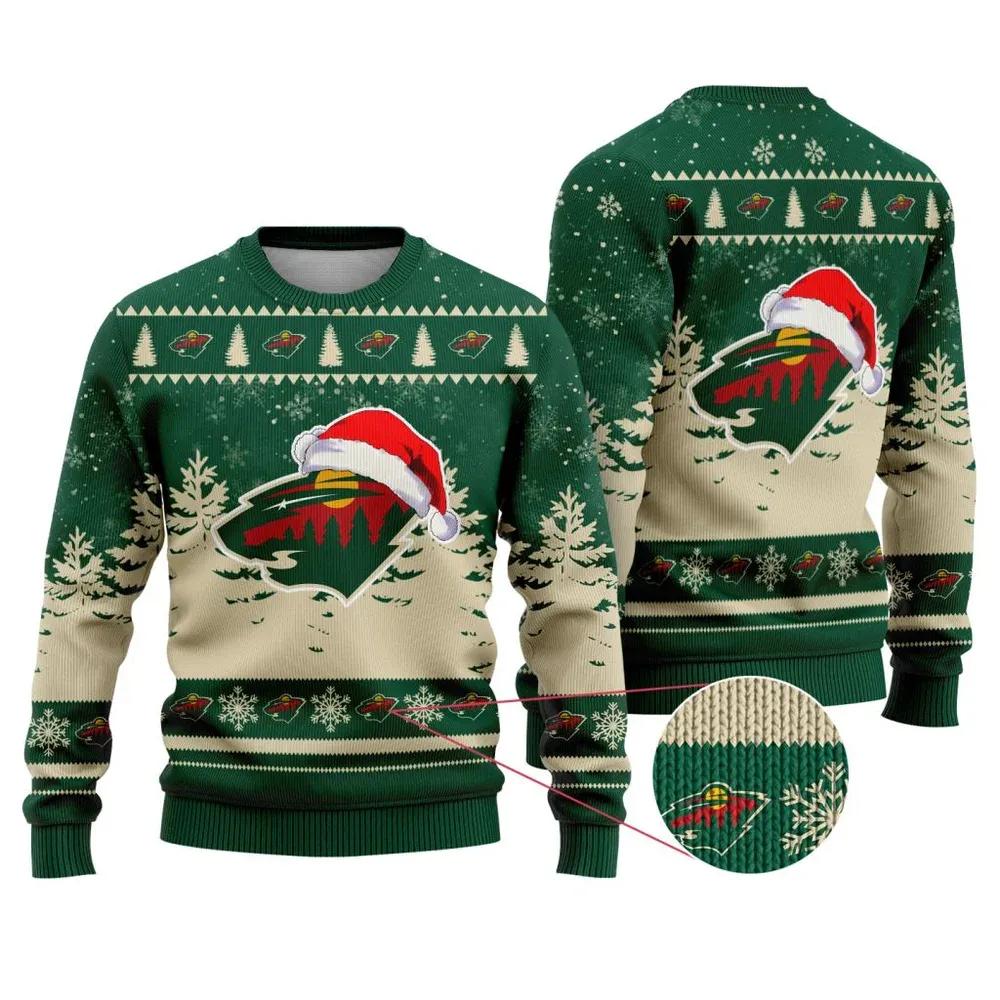 NHL Minnesota Wild Santa Hat Ugly Christmas Sweater, NHL Christmas Sweater Moonbestprint