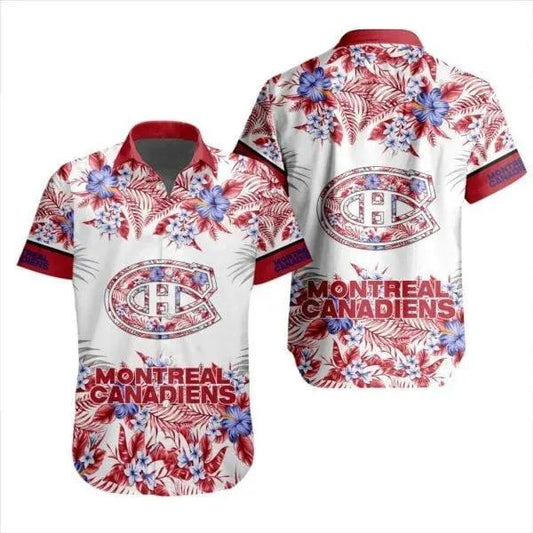 NHL Montreal Canadiens Flower Pattern White 3D Hawaiian Shirt, NHL Hawaiian Shirt Moonbestprint