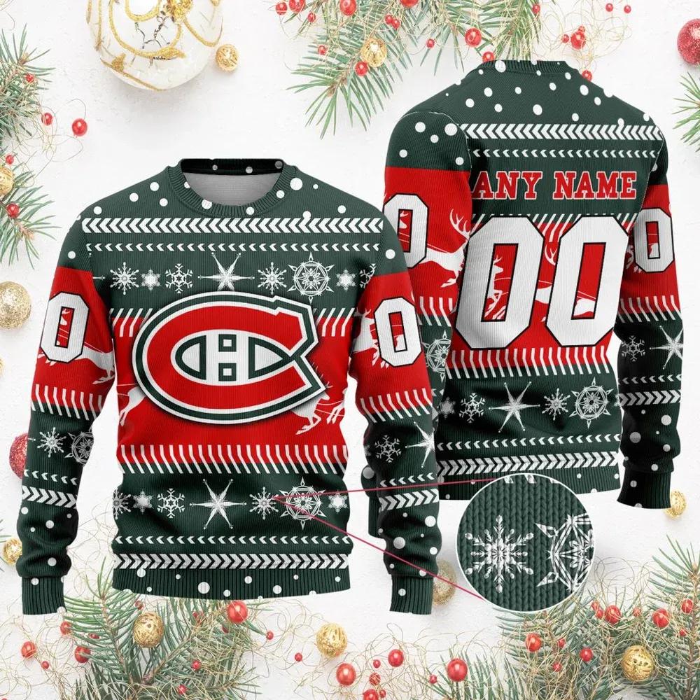 NHL Montreal Canadiens Personalized Name & Number Ugly Christmas Sweater, NHL Christmas Sweater Moonbestprint