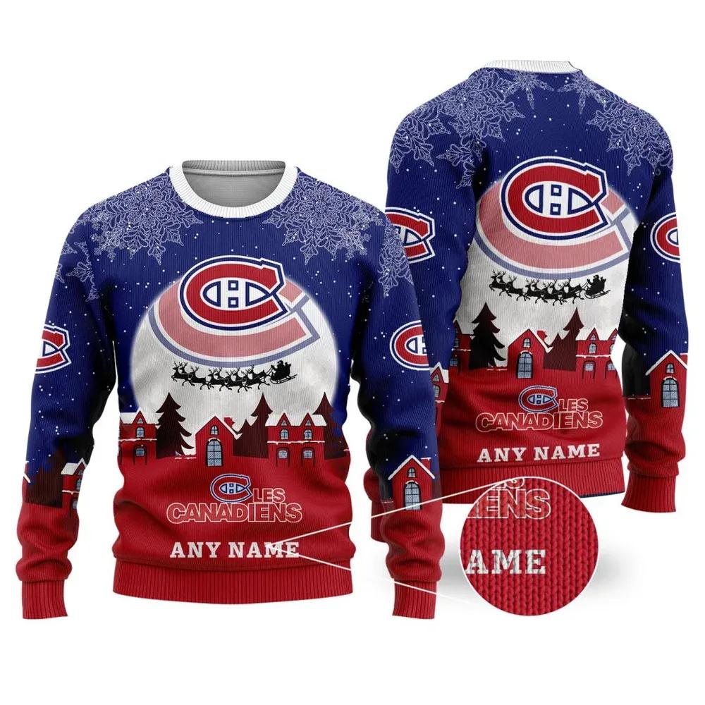 NHL Montreal Canadiens Personalized Name Ugly Christmas Sweater, NHL Christmas Sweater Moonbestprint