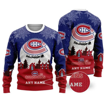 NHL Montreal Canadiens Personalized Name Ugly Christmas Sweater, NHL Christmas Sweater Moonbestprint