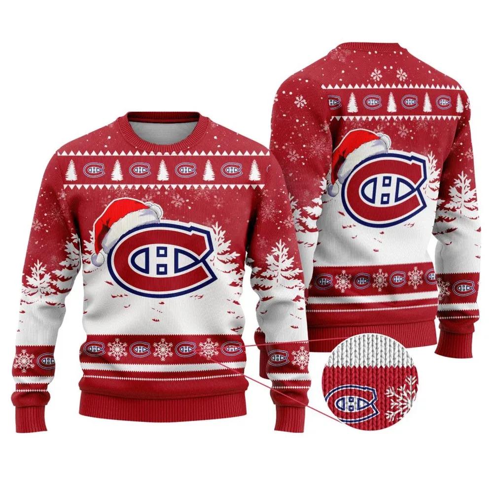 NHL Montreal Canadiens Santa Hat Ugly Christmas Sweater, NHL Christmas Sweater Moonbestprint