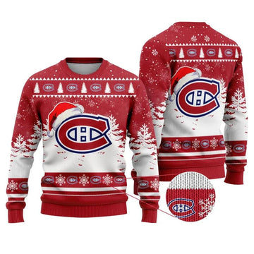 NHL Montreal Canadiens Santa Hat Ugly Christmas Sweater, NHL Christmas Sweater Moonbestprint
