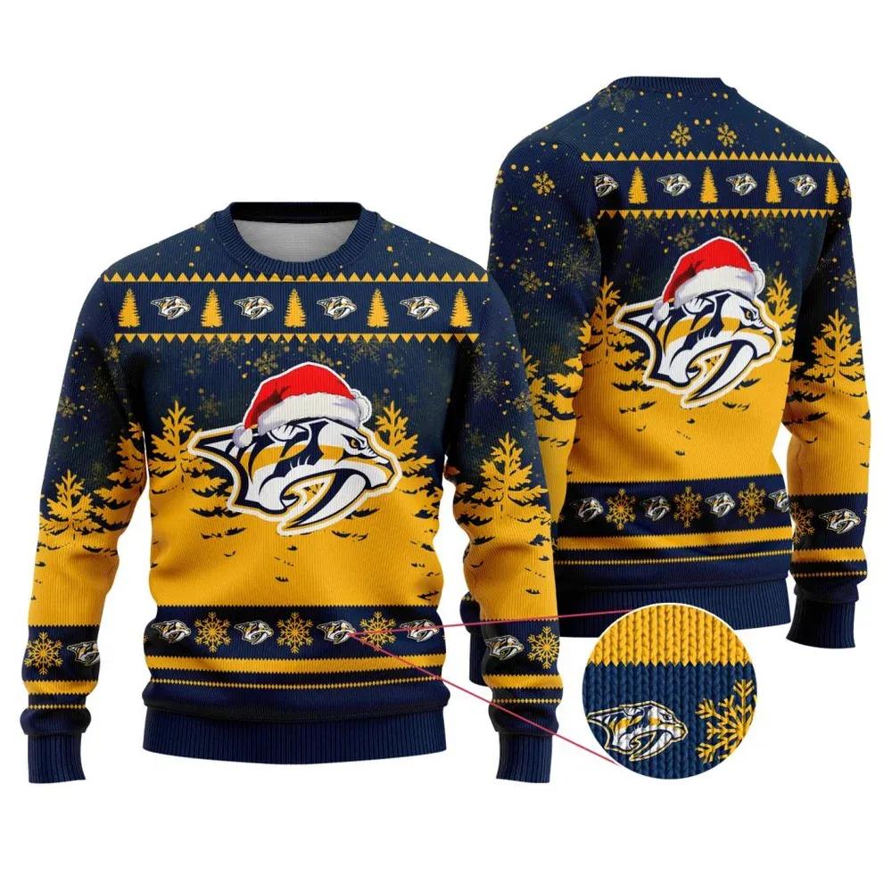 NHL Nashville Predators Santa Hat Ugly Christmas Sweater, NHL Christmas Sweater Moonbestprint