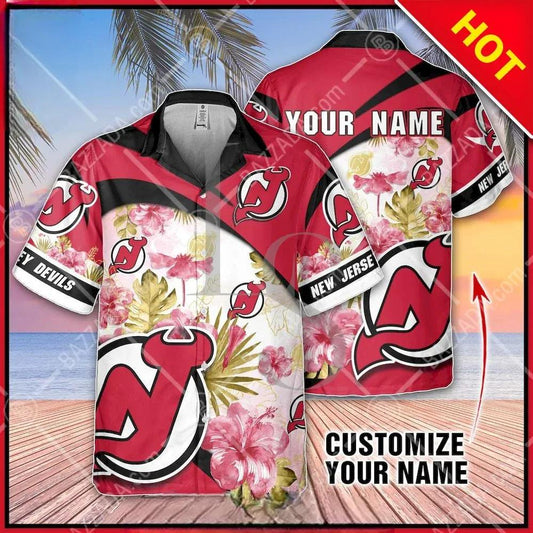 NHL New Jersey Devils Floral Beach Trip Personalized Hawaiian Shirt, NHL Hawaiian Shirt Moonbestprint