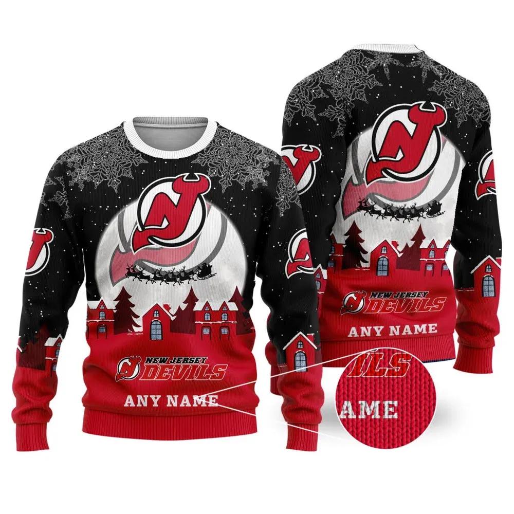 NHL New Jersey Devils Personalized Name Ugly Christmas Sweater, NHL Christmas Sweater Moonbestprint