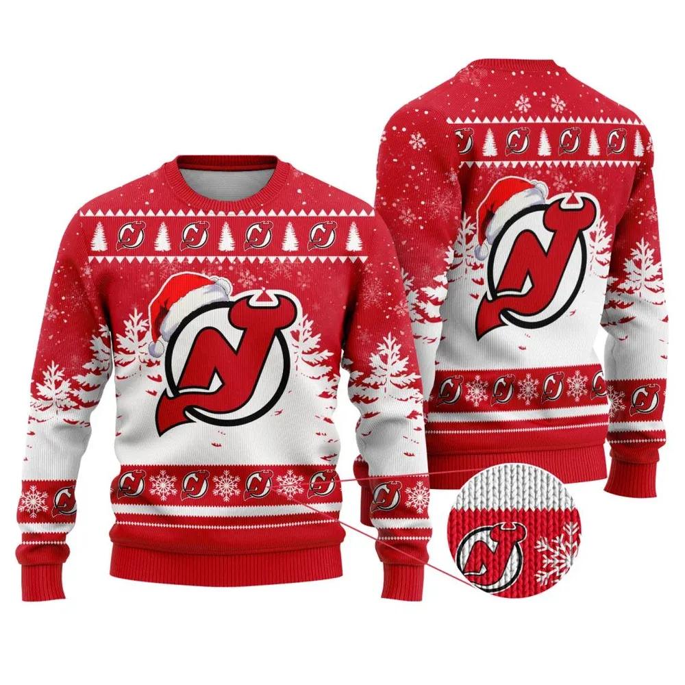 NHL New Jersey Devils Santa Hat Ugly Christmas Sweater, NHL Christmas Sweater Moonbestprint