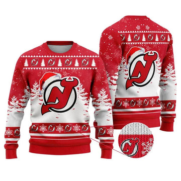 NHL New Jersey Devils Santa Hat Ugly Christmas Sweater, NHL Christmas Sweater Moonbestprint