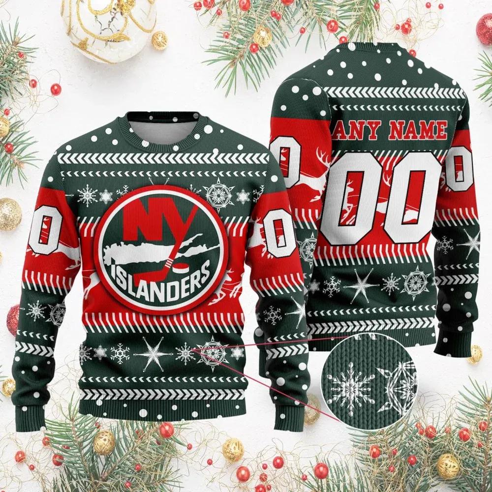 NHL New York Islanders  Personalized Name & Number Ugly Christmas Sweater, NHL Christmas Sweater Moonbestprint