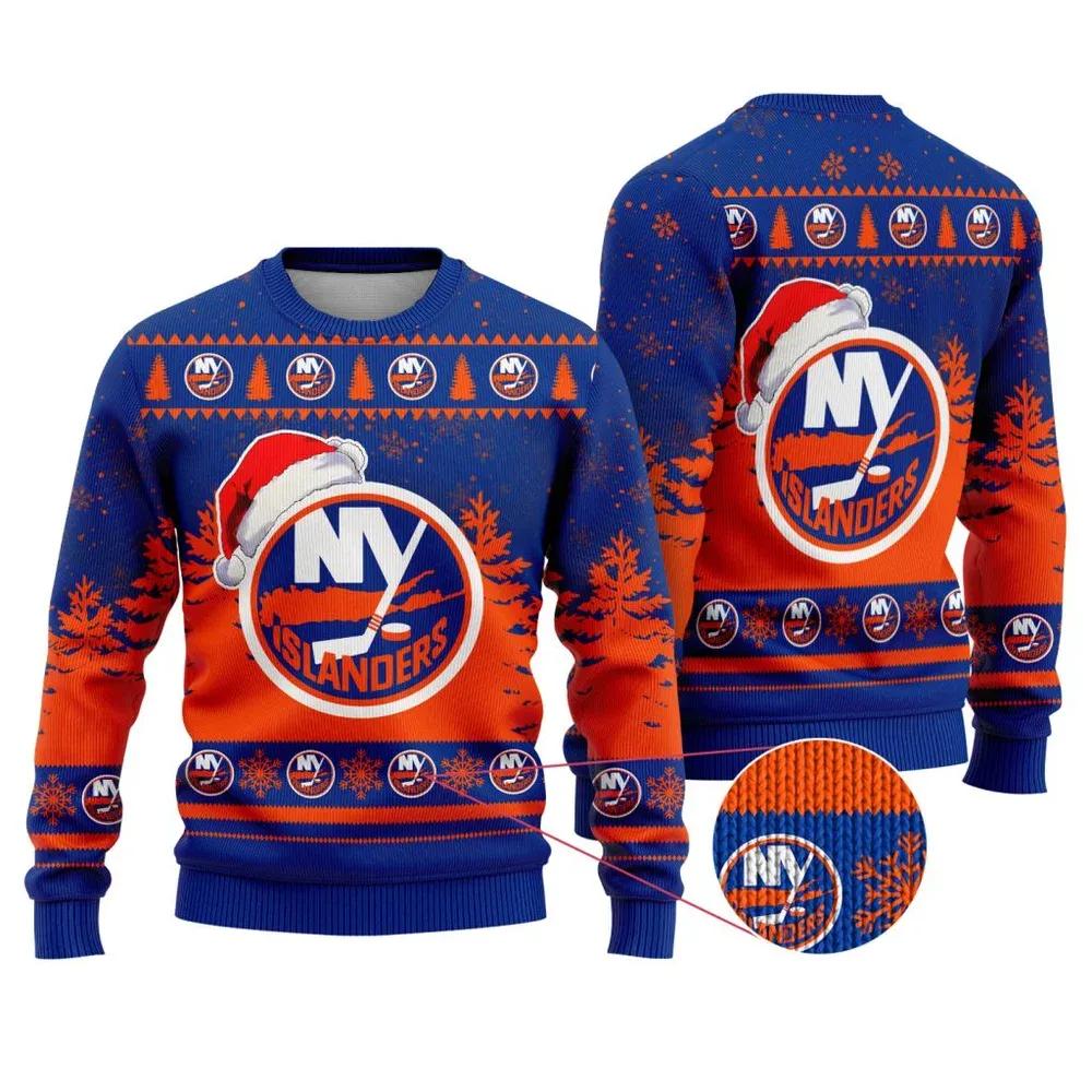 NHL New York Islanders Santa Hat Ugly Christmas Sweater, NHL Christmas Sweater Moonbestprint
