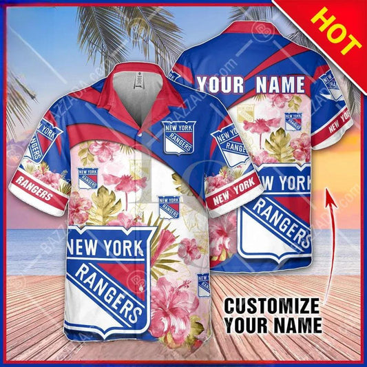 NHL New York Rangers Floral Beach Trip Personalized Hawaiian Shirt, NHL Hawaiian Shirt Moonbestprint