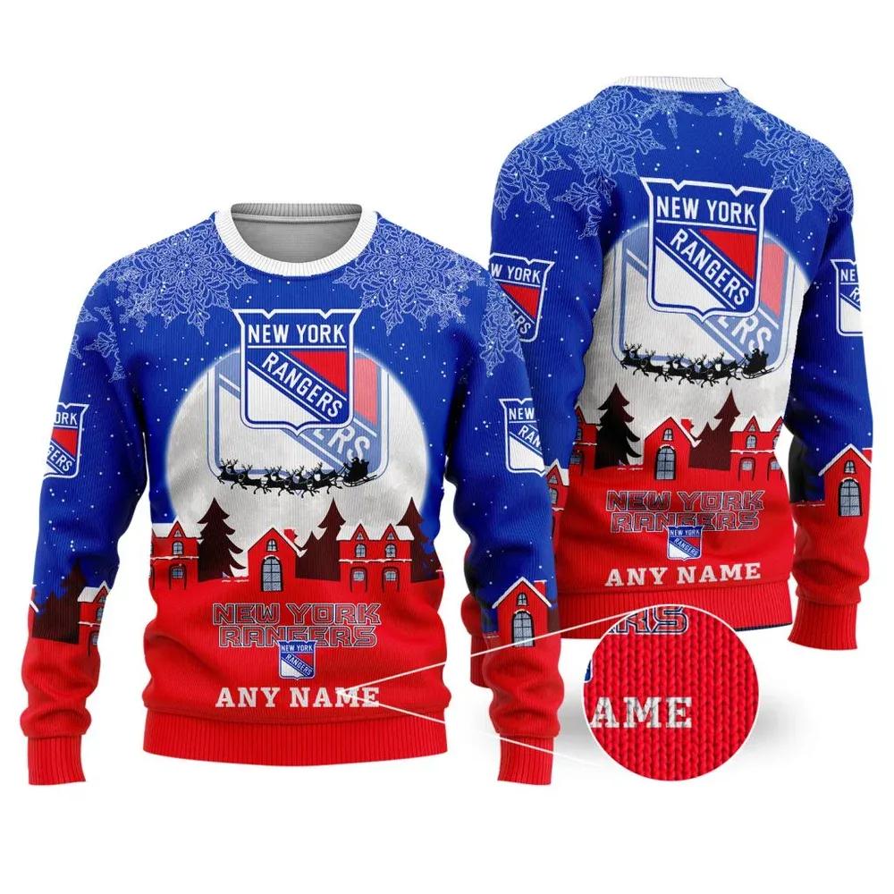 NHL New York Rangers Personalized Name Ugly Christmas Sweater, NHL Christmas Sweater Moonbestprint