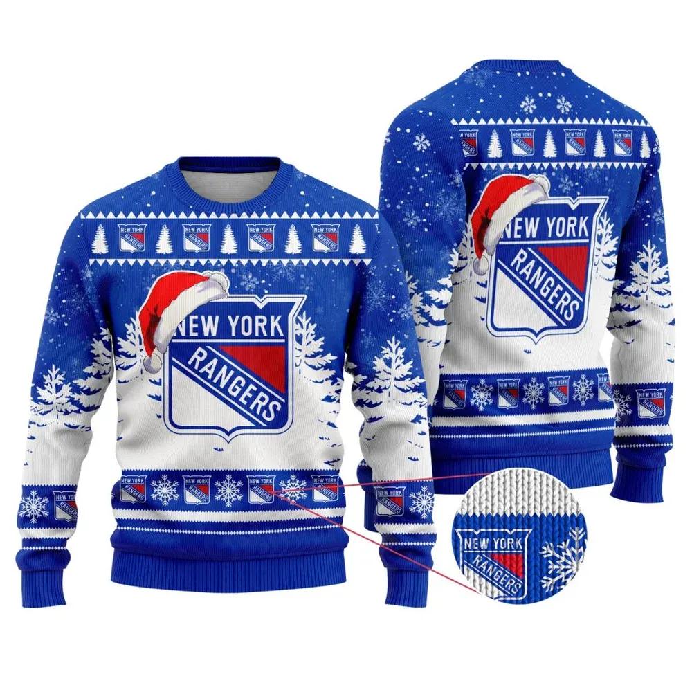 NHL New York Rangers Santa Hat Ugly Christmas Sweater, NHL Christmas Sweater Moonbestprint