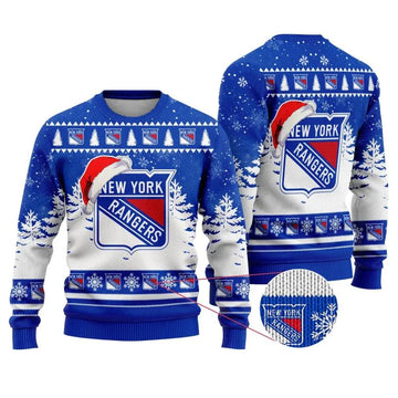 NHL New York Rangers Santa Hat Ugly Christmas Sweater, NHL Christmas Sweater Moonbestprint