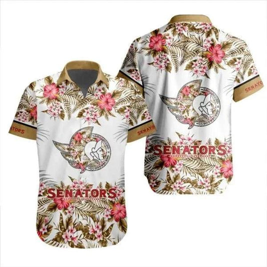 NHL Ottawa Senators Flower Pattern White 3D Hawaiian Shirt, NHL Hawaiian Shirt Moonbestprint