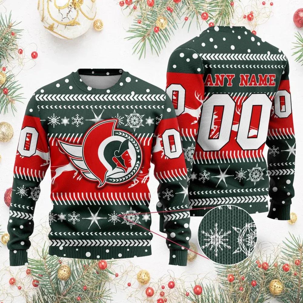 NHL Ottawa Senators Personalized Name & Number Ugly Christmas Sweater, NHL Christmas Sweater Moonbestprint