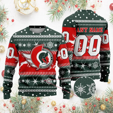 NHL Ottawa Senators Personalized Name & Number Ugly Christmas Sweater, NHL Christmas Sweater Moonbestprint