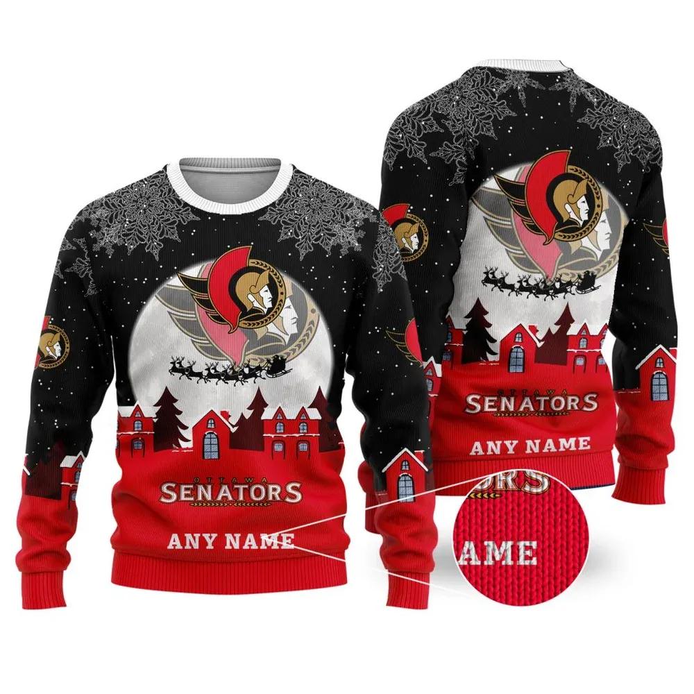 NHL Ottawa Senators Personalized Name Ugly Christmas Sweater, NHL Christmas Sweater Moonbestprint