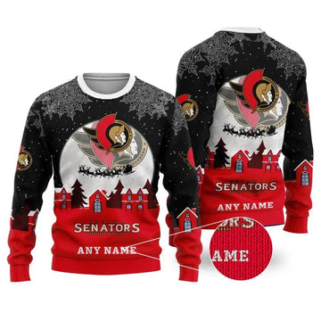 NHL Ottawa Senators Personalized Name Ugly Christmas Sweater, NHL Christmas Sweater Moonbestprint