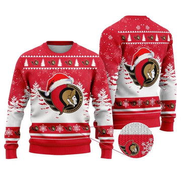 NHL Ottawa Senators Santa Hat Ugly Christmas Sweater, NHL Christmas Sweater Moonbestprint