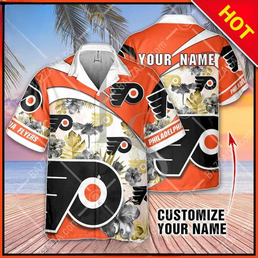 NHL Philadelphia Flyers Floral Beach Trip Personalized Hawaiian Shirt, NHL Hawaiian Shirt Moonbestprint
