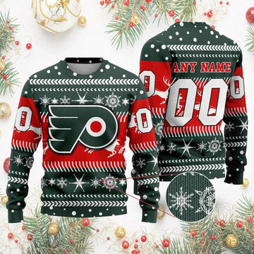 NHL Philadelphia Flyers Personalized Name & Number Ugly Christmas Sweater, NHL Christmas Sweater Moonbestprint