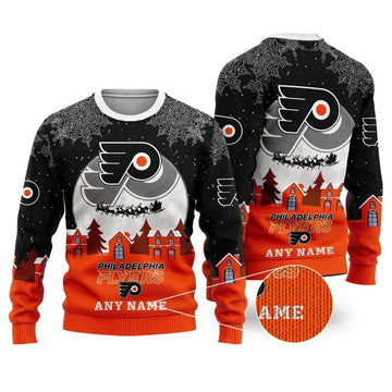 NHL Philadelphia Flyers Personalized Name Ugly Christmas Sweater, NHL Christmas Sweater Moonbestprint