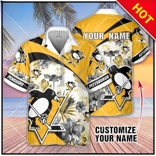 NHL Pittsburgh Penguins Floral Beach Trip Personalized Hawaiian Shirt, NHL Hawaiian Shirt Moonbestprint