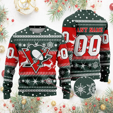 NHL Pittsburgh Penguins Personalized Name & Number Ugly Christmas Sweater, NHL Christmas Sweater Moonbestprint